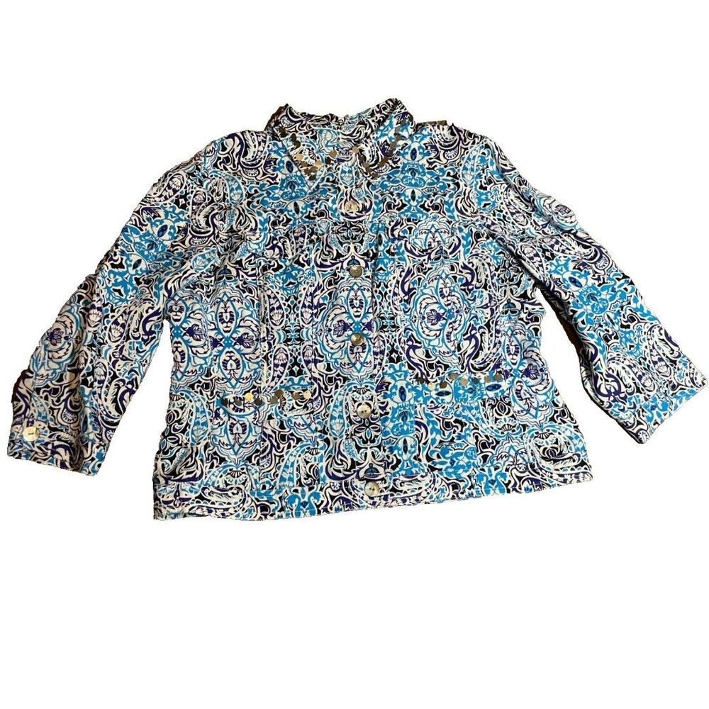 Ruby Rd Button Up Top Womens Size 12 Blue Long Sleeve Collared Ruby Rd Linen